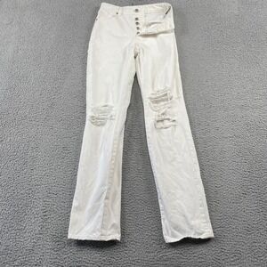 Rolla's Jeans Womens 25 White Classic Straight High Rise Distressed Ripped Denim